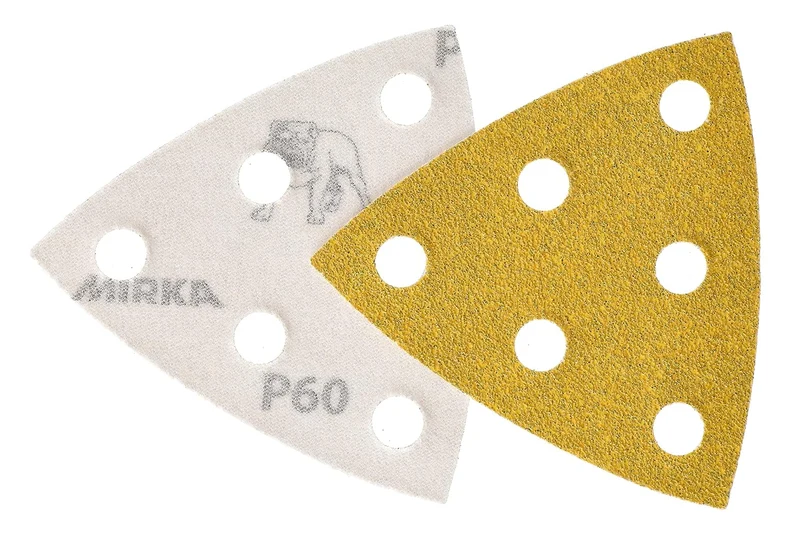 Mirka Gold Schleifdreieck Universal-Schleifpapier 93x93x93mm / 6-Loch/Korn P60, 50 Stk/Zum Schleifen