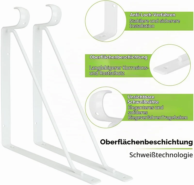 ASelected 4 Stück - 275MM Regalhalterung Weiss Schwerlast, Metallwinkel 90 Grad Wandwinkel Haken, Tr