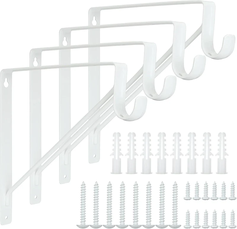 ASelected 4 Stück - 275MM Regalhalterung Weiss Schwerlast, Metallwinkel 90 Grad Wandwinkel Haken, Tr