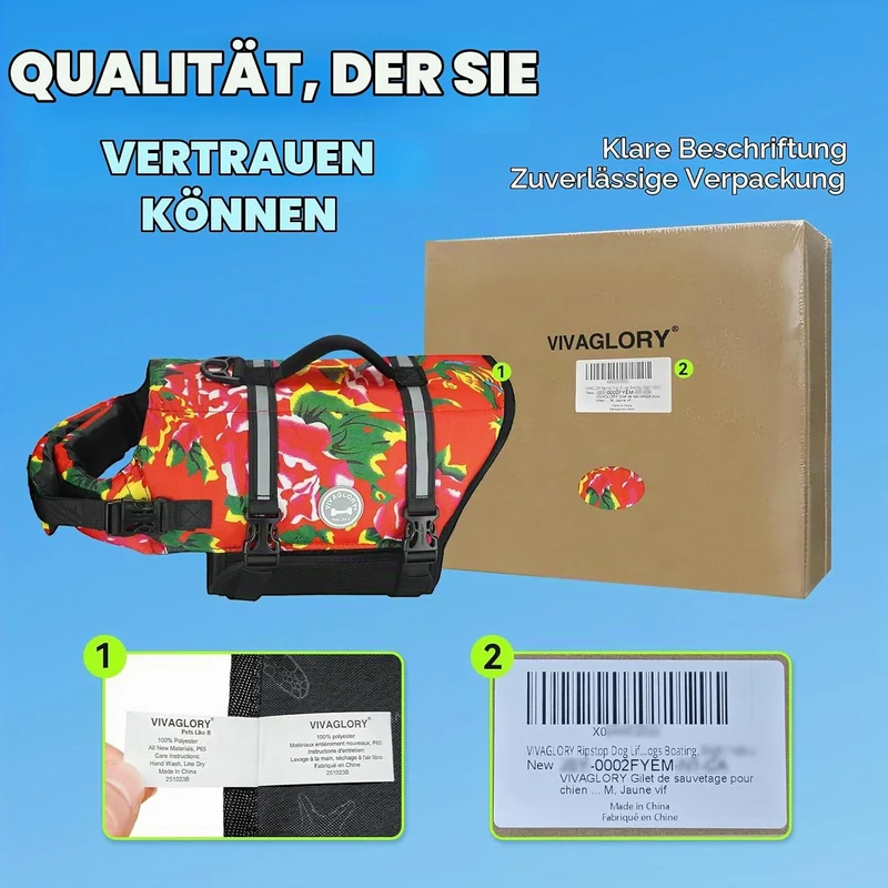 VIVAGLORY Rip Stop Schwimmweste Hund, Hundeschwimmweste, Schwimmhilfe & Auftrieb, Rettungsweste Hund