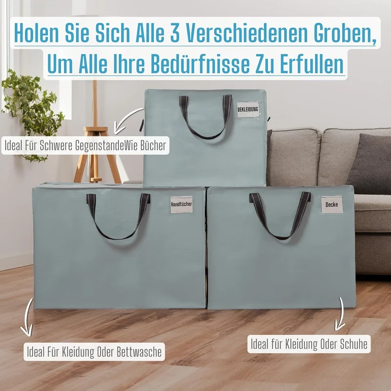 VENO 84 Liter Extra Gross Aufbewahrungstasche mit starke Griffe und Reissverschlüssen für Umzug, Auf