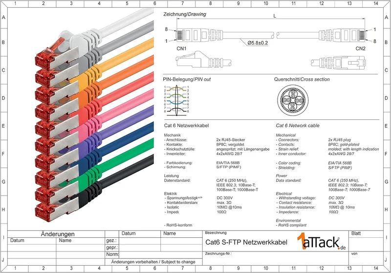 1aTTack.de 10x 5m Cat6 Cat.6 Ethernet-Kabel Cat 6 Netzwerk-Kabel Patch-Kabel RJ45 SFTP - Gelb 5,0 Me