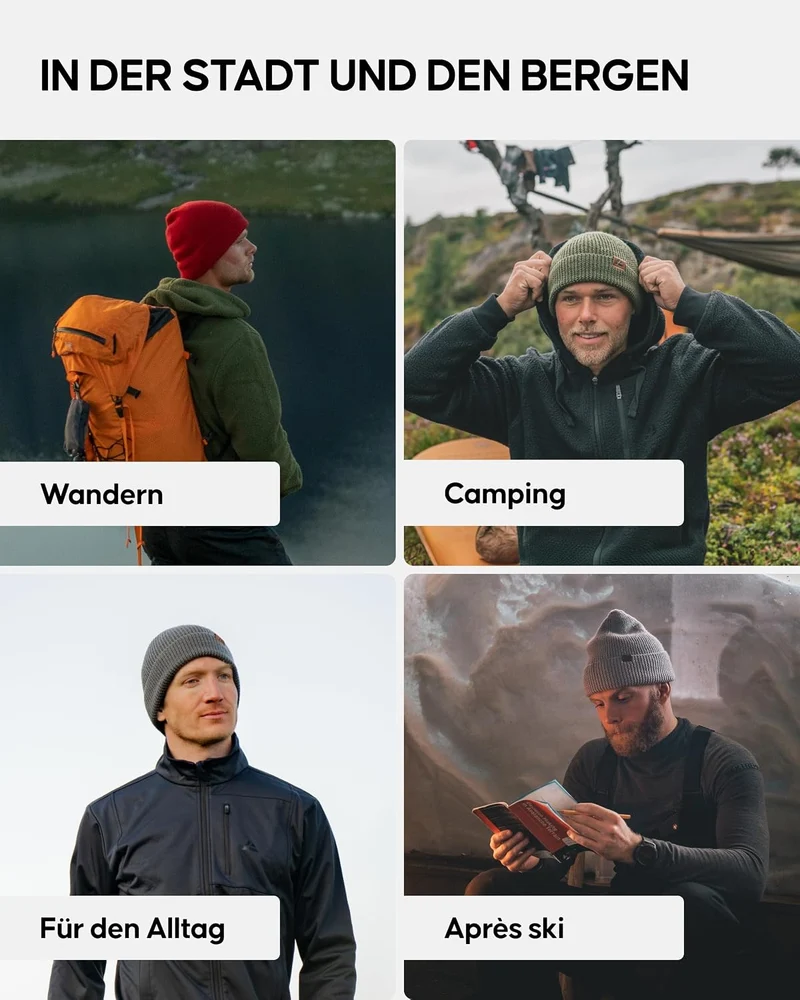 DANISH ENDURANCE Merinowolle Mütze mit Fleece, Warme Wintermütze, Stretchy & Bequem, Unisex, Beanie