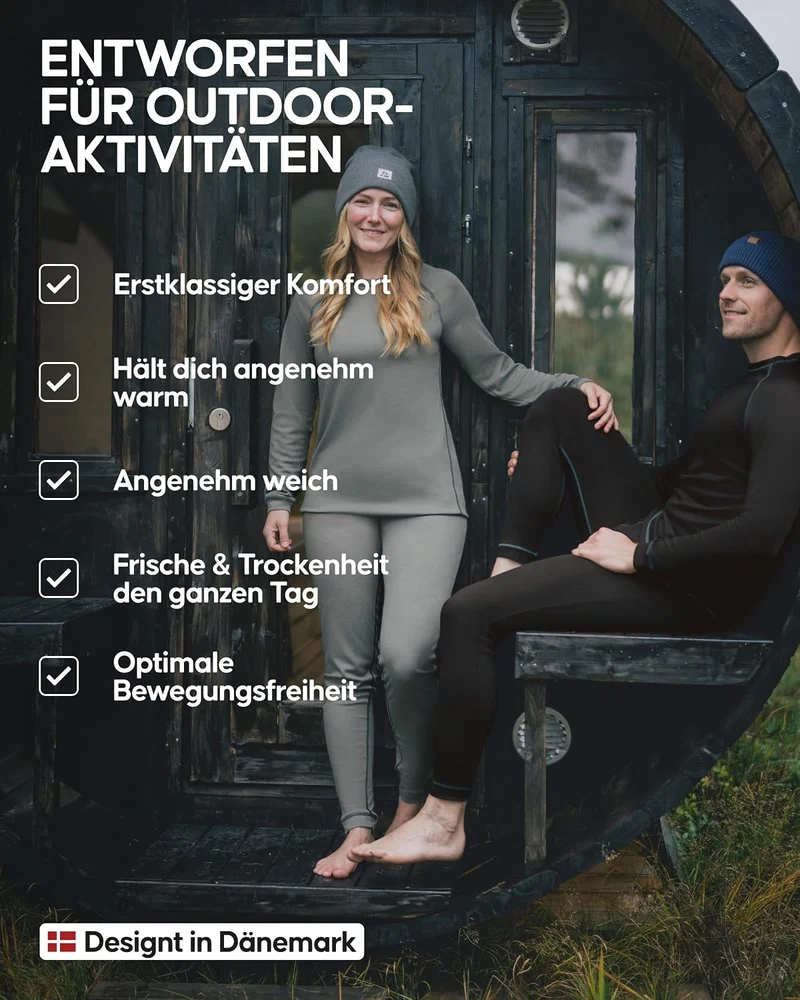DANISH ENDURANCE Unisex Thermounterwäsche, Funktionsunterwäsche Set, 100% Recycelte Materialien, Ski