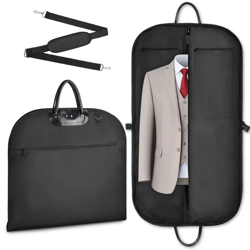 ecooe Anzugtasche mit Aufbewahrungstaschen und Schultergurt, Verdicken Schwarz Kleidersack für Anzug