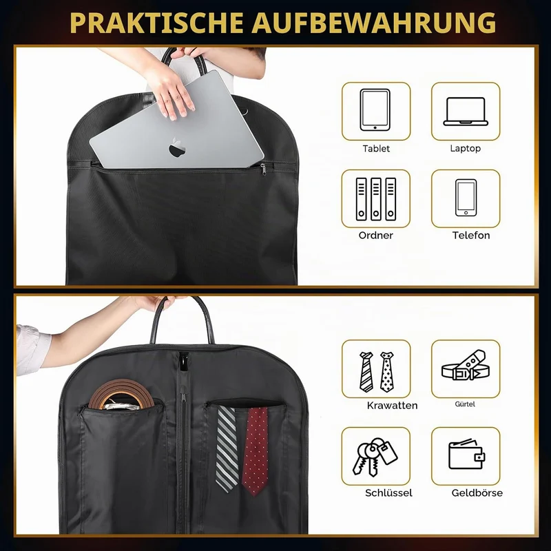 ecooe Anzugtasche mit Aufbewahrungstaschen und Schultergurt, Verdicken Schwarz Kleidersack für Anzug