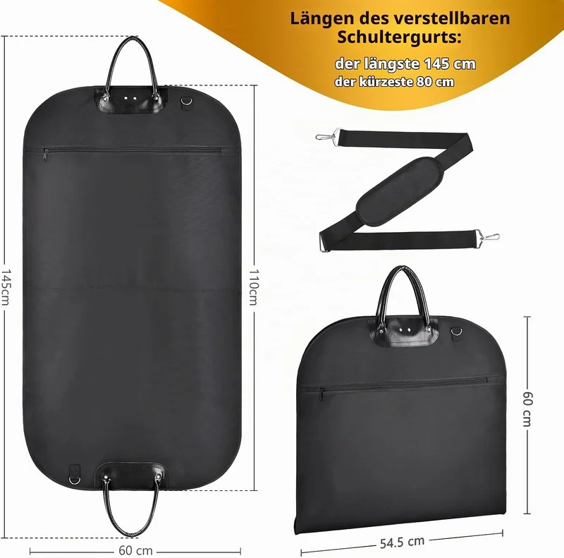 ecooe Anzugtasche mit Aufbewahrungstaschen und Schultergurt, Verdicken Schwarz Kleidersack für Anzug