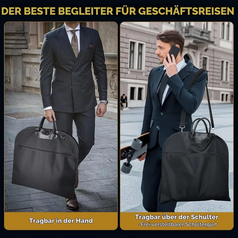 ecooe Anzugtasche mit Aufbewahrungstaschen und Schultergurt, Verdicken Schwarz Kleidersack für Anzug