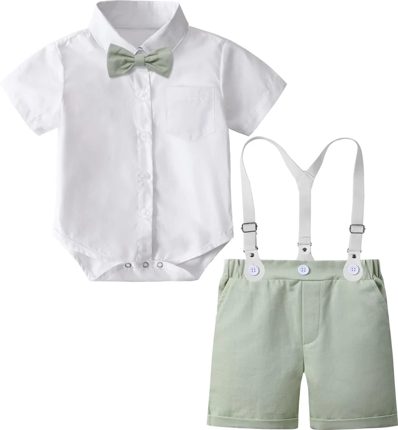 mintgreen Baby Junge Anzüge 2PCS Ostern Outfit Gentleman Hemd Hosen Satz mit Fliege Hosenträger 3-18