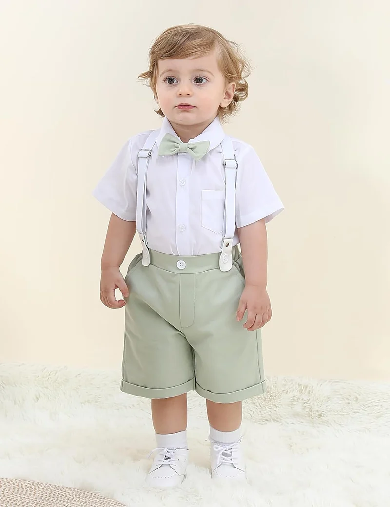 mintgreen Baby Junge Anzüge 2PCS Ostern Outfit Gentleman Hemd Hosen Satz mit Fliege Hosenträger 3-18