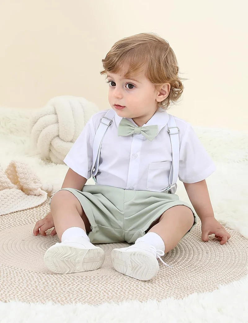 mintgreen Baby Junge Anzüge 2PCS Ostern Outfit Gentleman Hemd Hosen Satz mit Fliege Hosenträger 3-18