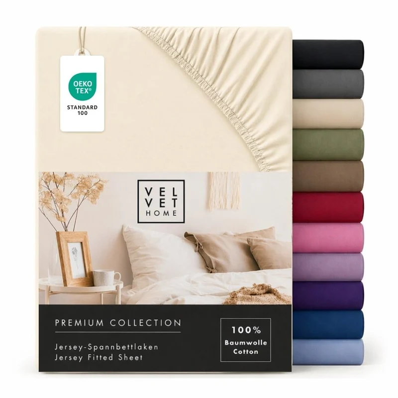 VelvetHome Spannbettlaken 90x200cm 100% gekämmte Baumwolle Made in EU Jersey Bettlaken 90x200 bis 25