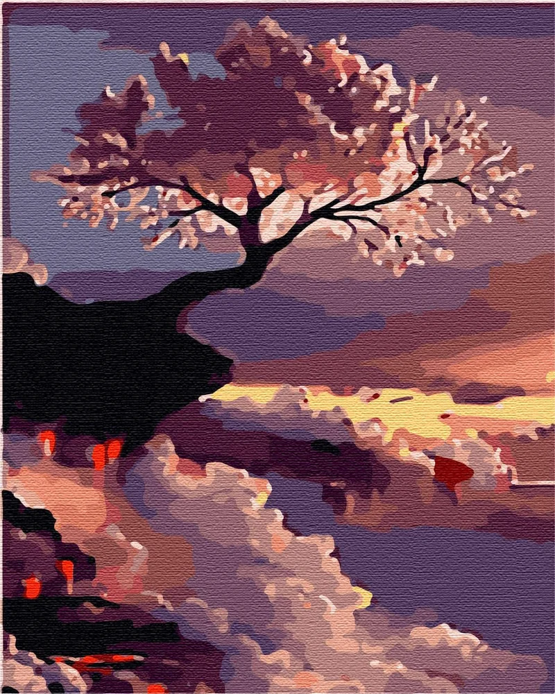 Artnapi Malen nach Zahlen Erwachsene mit Rahmen | DIY Handgemalt | Sakura auf Felsen | Kit für Anfän