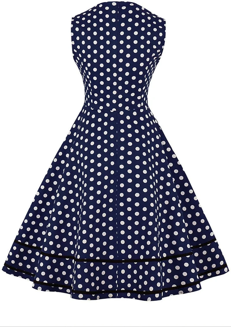 AXOE Damen 60er Jahre Polka Dot Vintage Rockabilly Kleid Abendkleider Navy M, Navy M