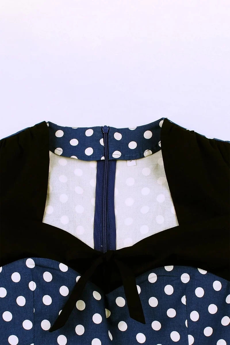 AXOE Damen 60er Jahre Polka Dot Vintage Rockabilly Kleid Abendkleider Navy M, Navy M