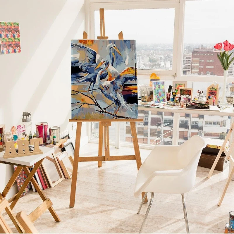Artnapi Malen nach Zahlen Erwachsene mit Rahmen | DIY Handgemalt | Tiere - Störche | Kit für Anfänge