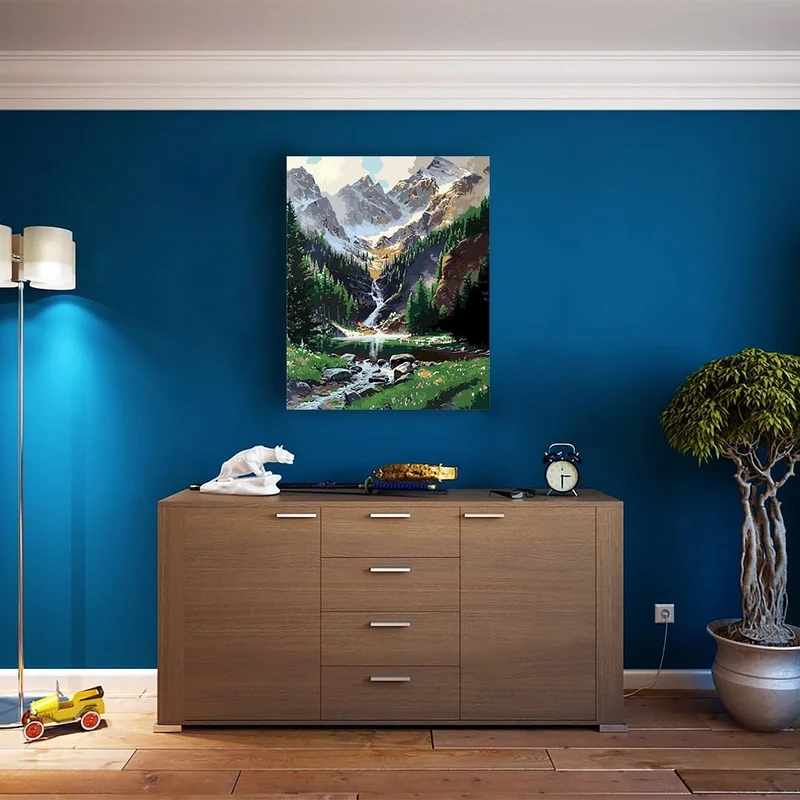 Artnapi Malen nach Zahlen Erwachsene mit Rahmen | DIY Handgemalt | Natur - Bergfluss | Kit für Anfän