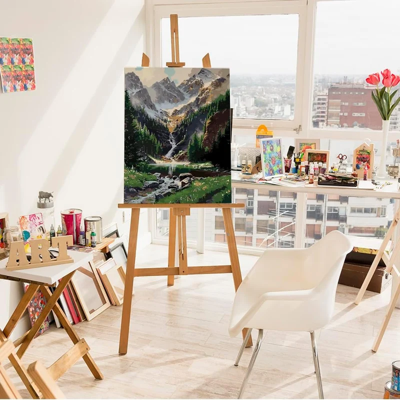 Artnapi Malen nach Zahlen Erwachsene mit Rahmen | DIY Handgemalt | Natur - Bergfluss | Kit für Anfän