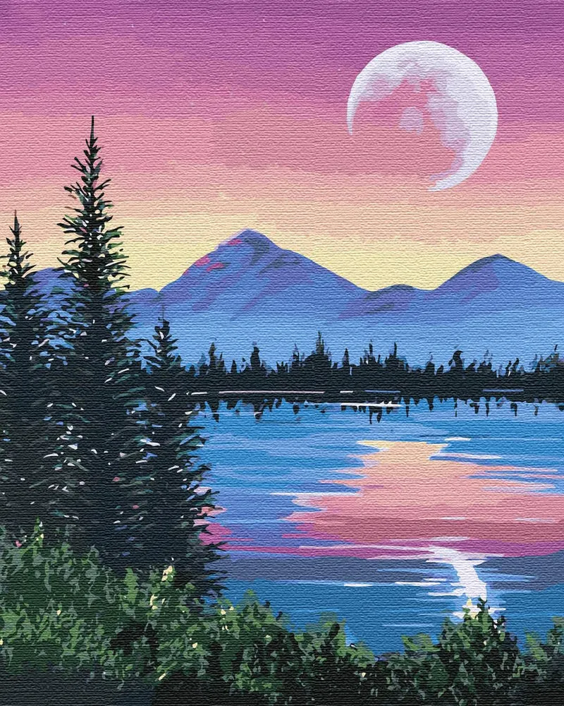 Artnapi Malen nach Zahlen Erwachsene mit Rahmen | DIY Handgemalt | Lila Landschaft | Kit für Anfänge