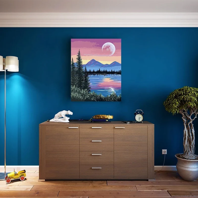 Artnapi Malen nach Zahlen Erwachsene mit Rahmen | DIY Handgemalt | Lila Landschaft | Kit für Anfänge