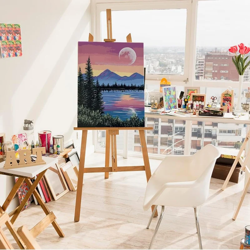 Artnapi Malen nach Zahlen Erwachsene mit Rahmen | DIY Handgemalt | Lila Landschaft | Kit für Anfänge