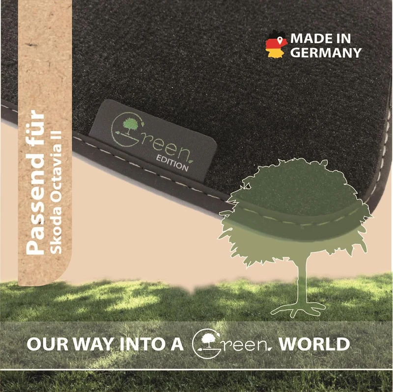 MAT10 Green Edition – Auto-Fussmatten passend für Skoda Octavia 2 (BJ 03/2007-01/2013, Typ 1Z) | nac