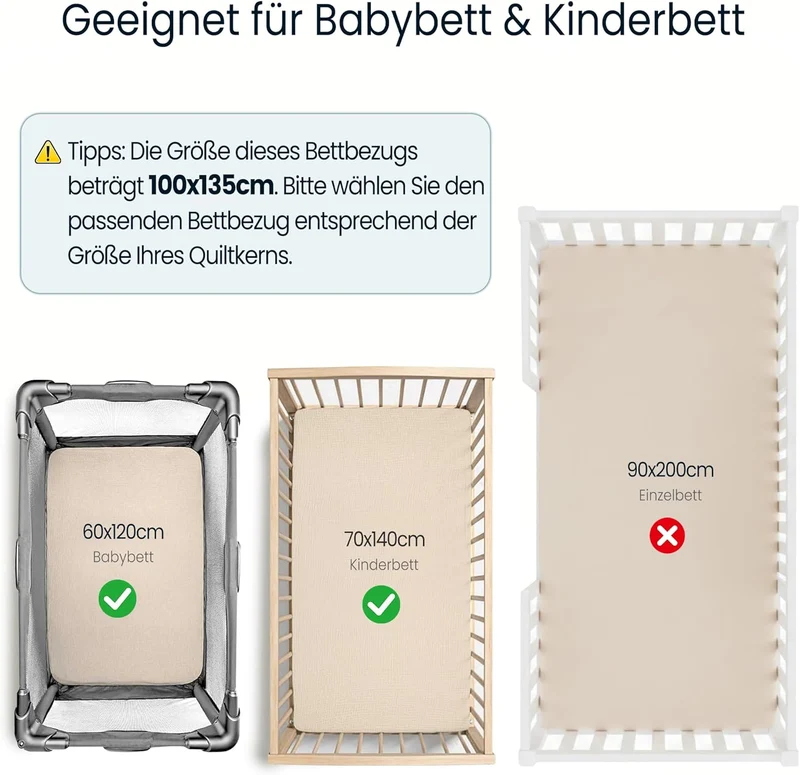 lulumoon Musselin Kinderbettwäsche 100x135: Bettbezug 100x135 + Kissenbezug 40x60 cm aus Baumwolle –