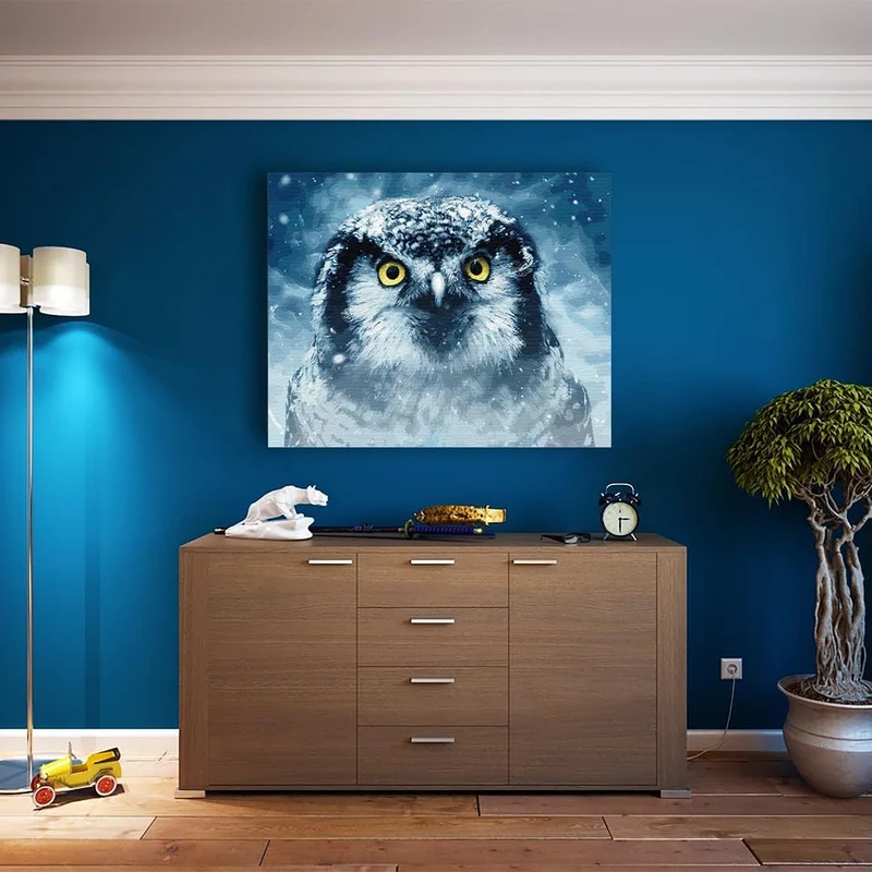Artnapi Malen nach Zahlen Erwachsene mit Rahmen | DIY Handgemalt | Eule in einem Winterschneesturm|