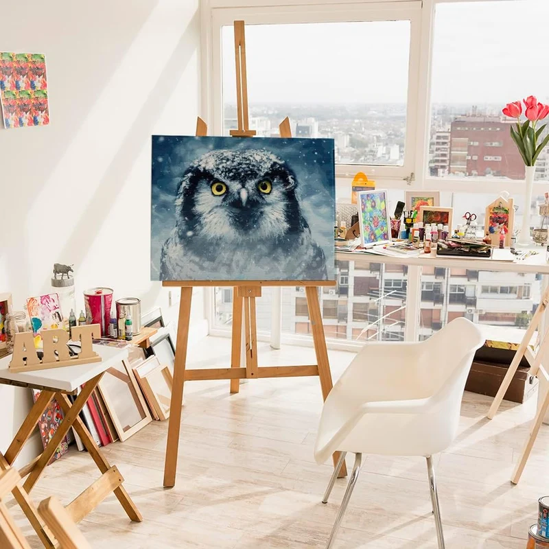 Artnapi Malen nach Zahlen Erwachsene mit Rahmen | DIY Handgemalt | Eule in einem Winterschneesturm|