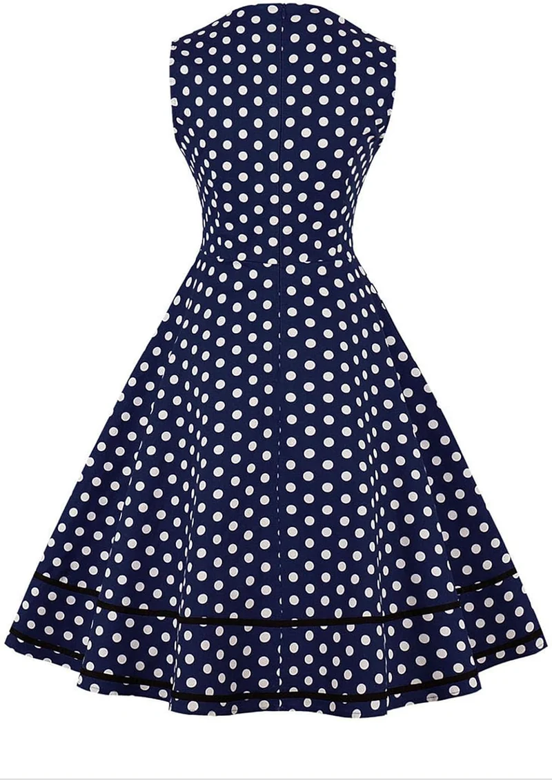 AXOE Damen 60er Jahre Polka Dot Vintage Rockabilly Kleid Abendkleider Navy S, Navy S
