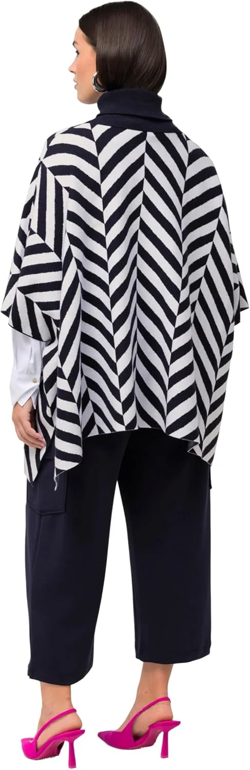 Ulla Popken Damen Strickcape mit Rollkragen, Jacquard Pullover, 42-48