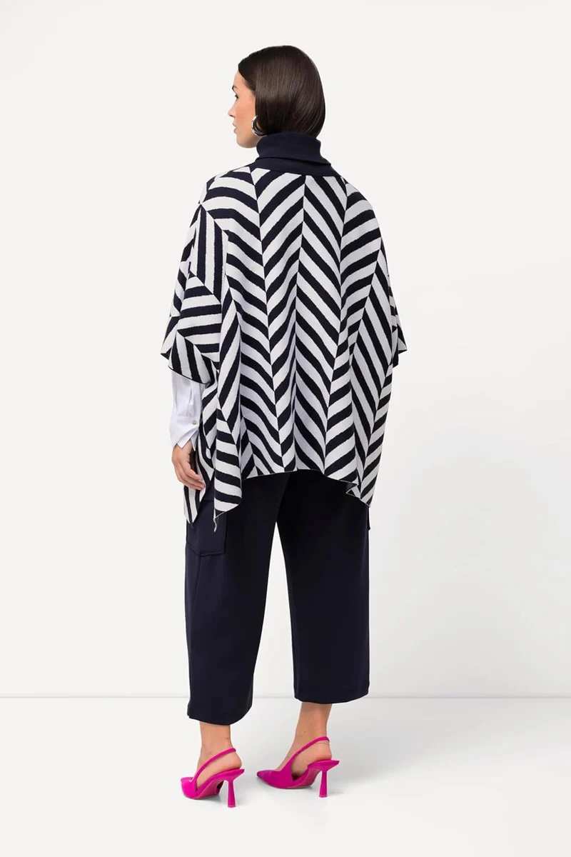 Ulla Popken Damen Strickcape mit Rollkragen, Jacquard Pullover, 42-48