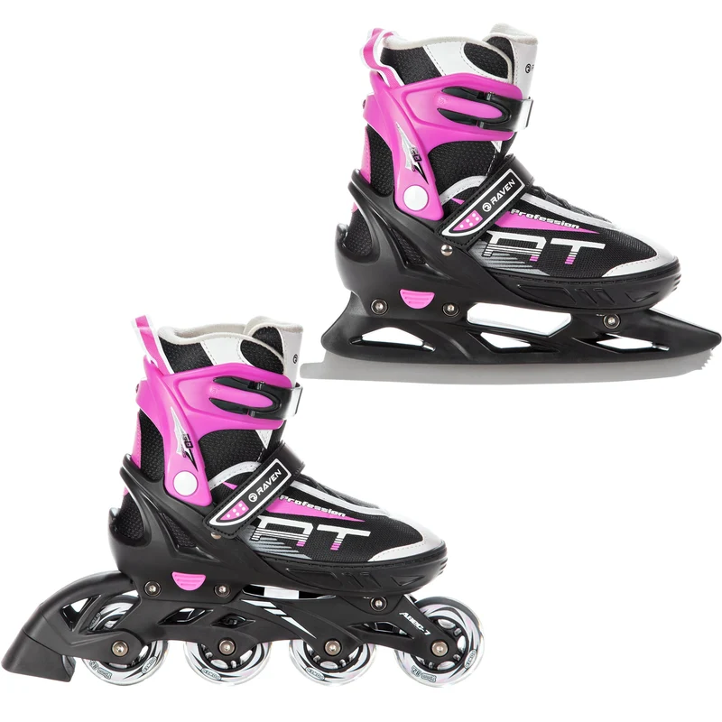 RAVEN Profession 2in1 Schlittschuhe Inlineskates Inliner für Kinder und Erwachsene verstellbar, Blac