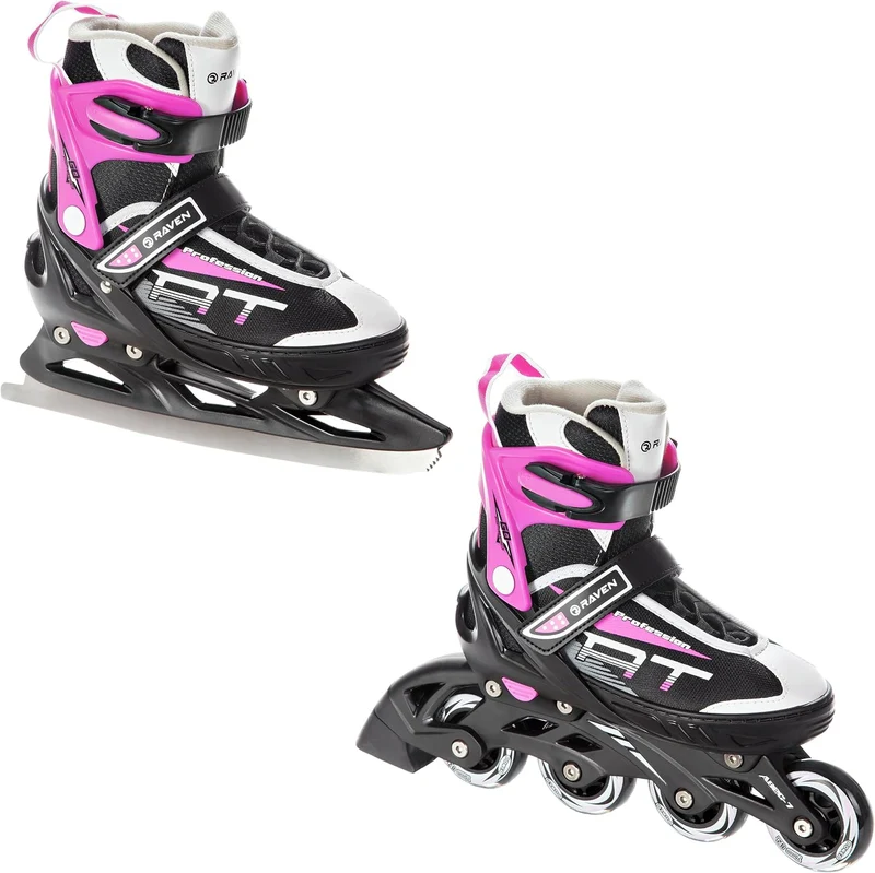 RAVEN Profession 2in1 Schlittschuhe Inlineskates Inliner für Kinder und Erwachsene verstellbar, Blac