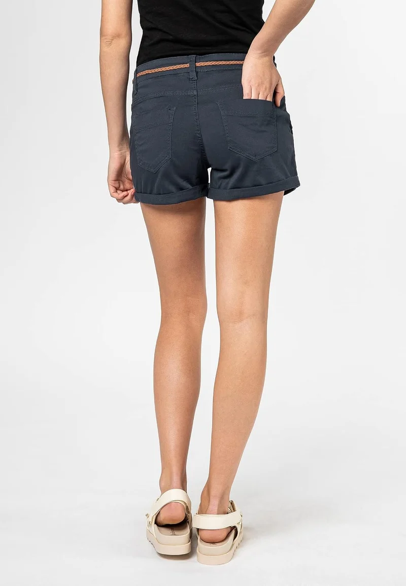 Sublevel Damen Kurze Hose Stretch-Shorts mit Flecht-Gürtel, XS Dark-blue