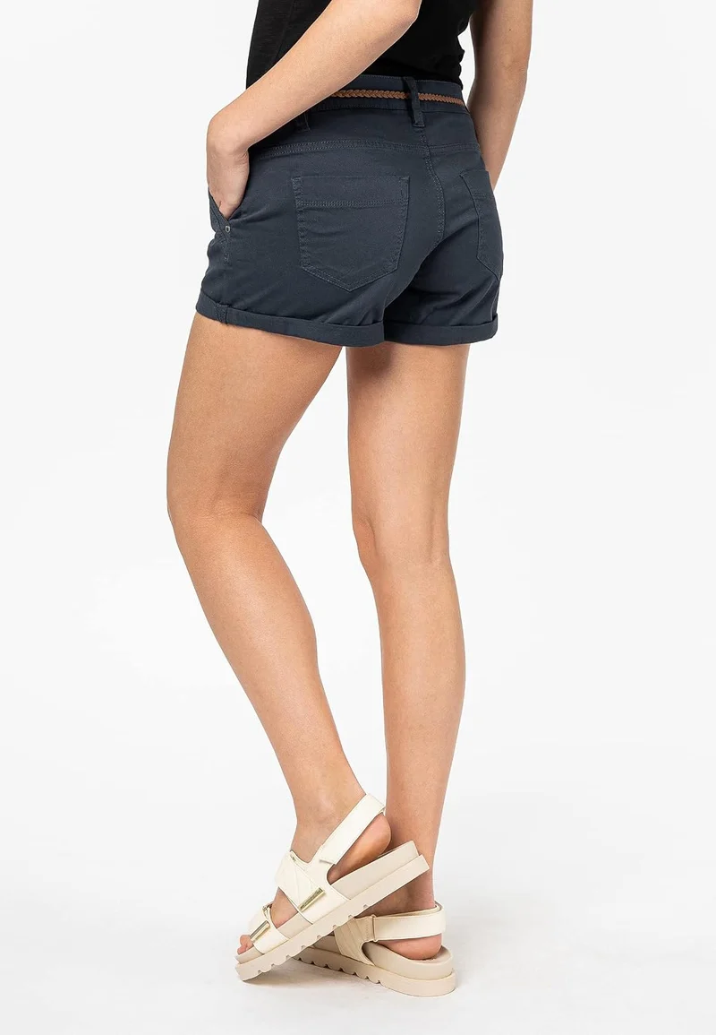 Sublevel Damen Kurze Hose Stretch-Shorts mit Flecht-Gürtel, XS Dark-blue