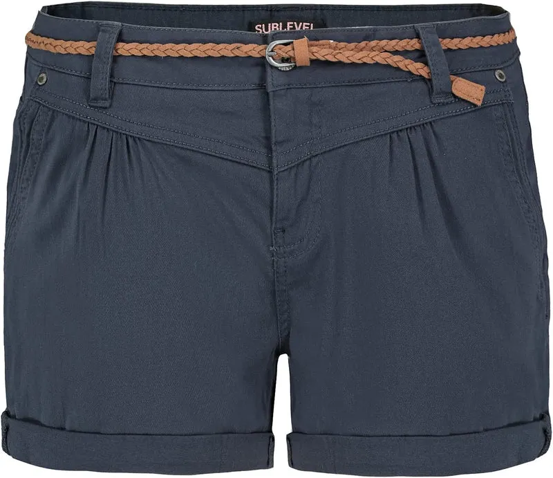 Sublevel Damen Kurze Hose Stretch-Shorts mit Flecht-Gürtel, XS Dark-blue