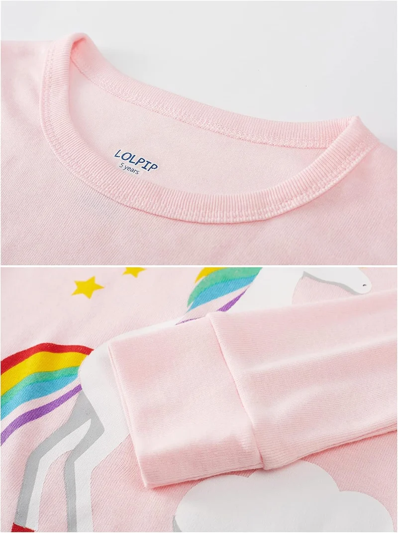 Mädchen Pyjamas 100% Baumwolle Schlafanzug für Kinder Schlafkleidung Langarm 4 Stück Set 1-12 Jahre,