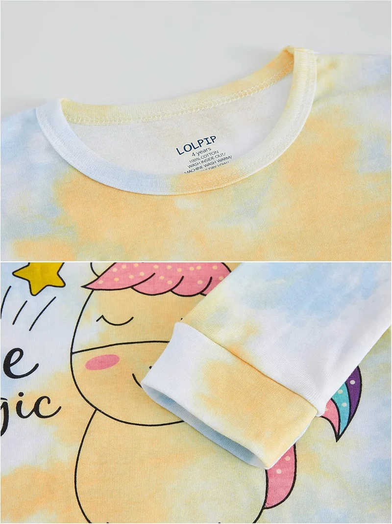 Mädchen Pyjamas 100% Baumwolle Schlafanzug für Kinder Schlafkleidung Langarm 4 Stück Set 1-12 Jahre,