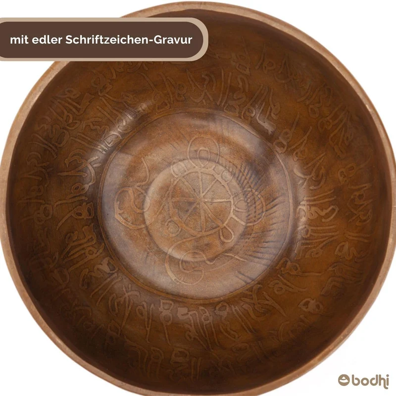 Handgefertigte tibetische Klangschale aus Indien inkl. Unterlage & Holzklöppel | Singing Bowl Ø 14 c