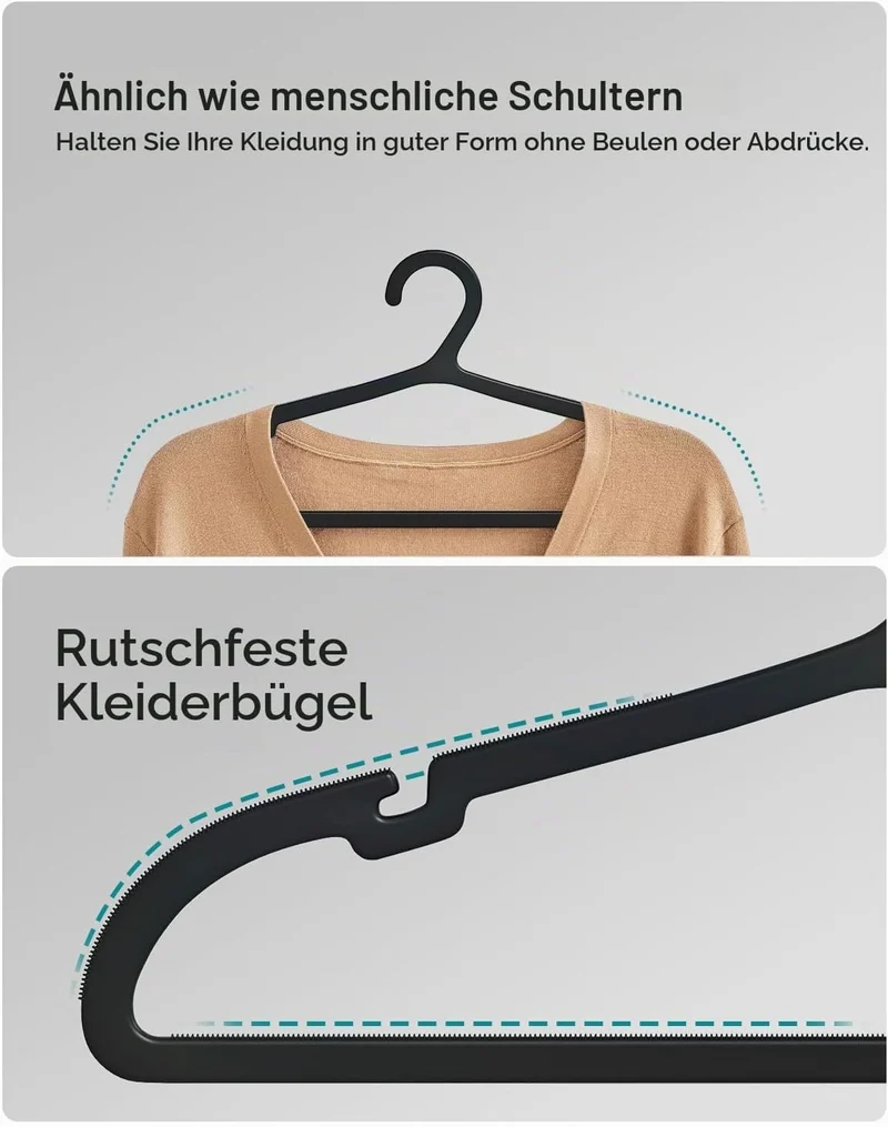 ABHENG 80 Stück Kleiderbügel Kunststoff, Rutschfester Bügel mit U-förmiger Öffnung, Platzsparender K