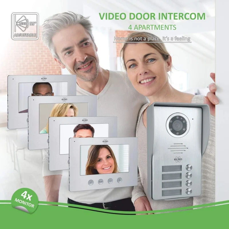 ELRO Türklingel DV477W4 4-Familien Video Türsprechanlage mit 4 Farbdisplay, Kamera mit Nachtsicht, 4