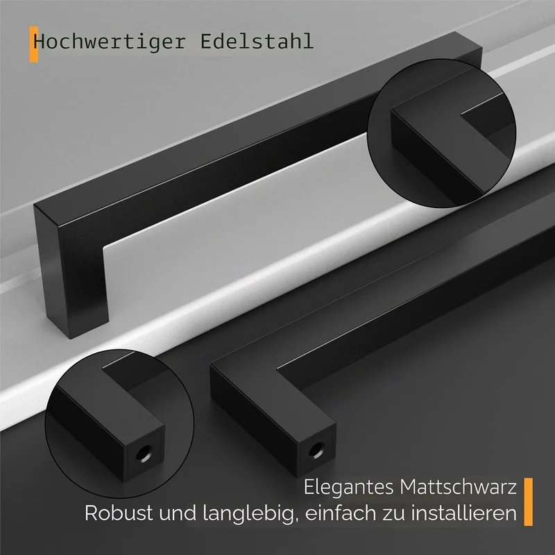 Amerdeco 15 Stück Möbelgriffe Edelstahl Schwarz Schrankgriffe Küchengriffe 160mm Lochabstand Schubla