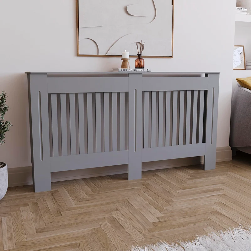 Vida Designs Chelsea-Heizkörperabdeckung, modernes Lamellengrill-Design, grau lackierter MDF-Schrank