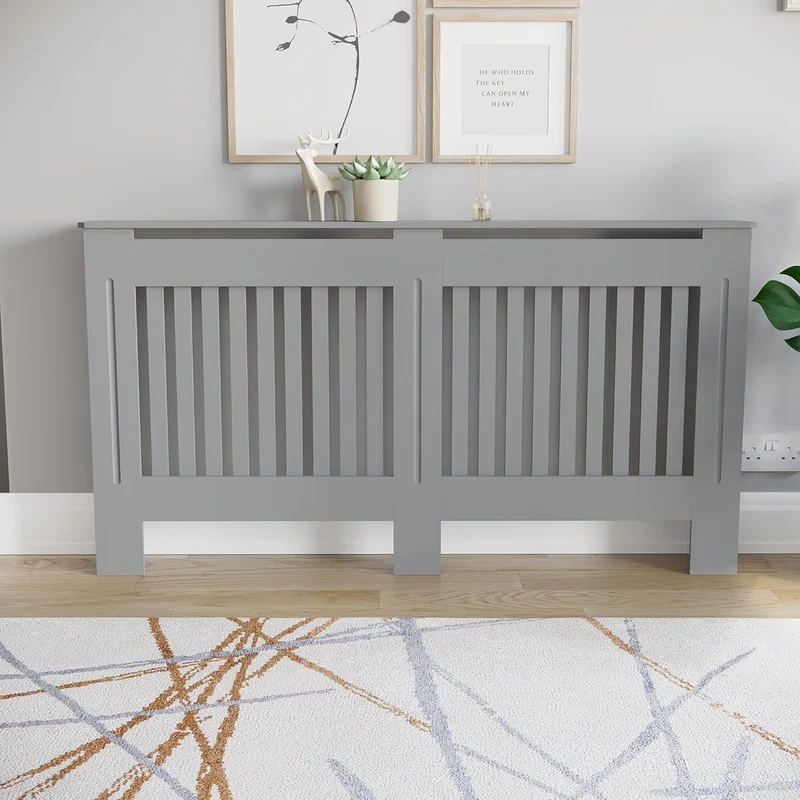 Vida Designs Chelsea-Heizkörperabdeckung, modernes Lamellengrill-Design, grau lackierter MDF-Schrank