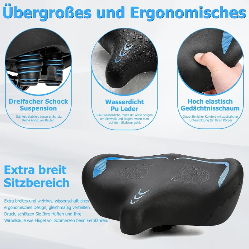 CDYWD Übergrosser Fahrradsattel Herren Damen Bequem, Extra Breit Weich Schaum Gepolstert Fahrradsitz