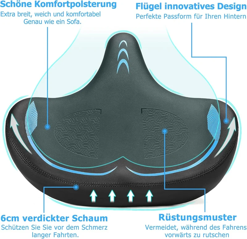 CDYWD Übergrosser Fahrradsattel Herren Damen Bequem, Extra Breit Weich Schaum Gepolstert Fahrradsitz