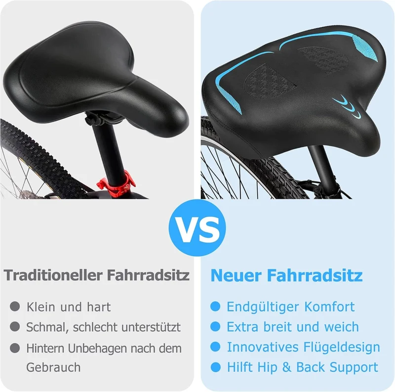 CDYWD Übergrosser Fahrradsattel Herren Damen Bequem, Extra Breit Weich Schaum Gepolstert Fahrradsitz