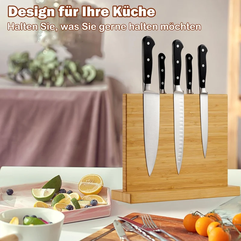 Duscdesp Messerblock Magnetisch Holz Bambus, Doppelseitiger Magnet Messerhalter Messerblock Ohne Mes