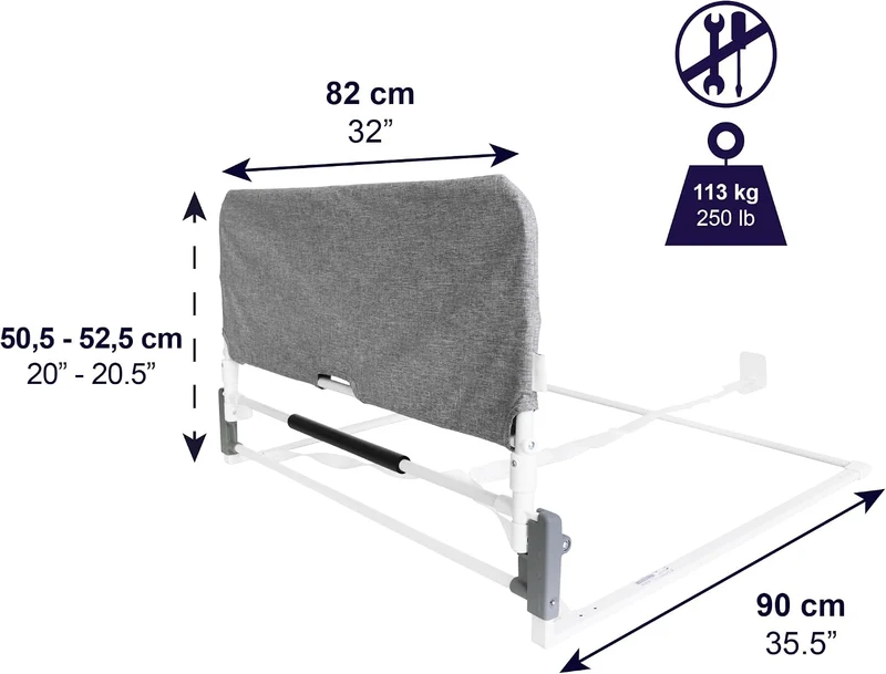 KMINA - Bettgitter Rausfallschutz Faltbar 90 bis 180 cm, Verstellbarer Aufstehhilfe Bett Senioren, K